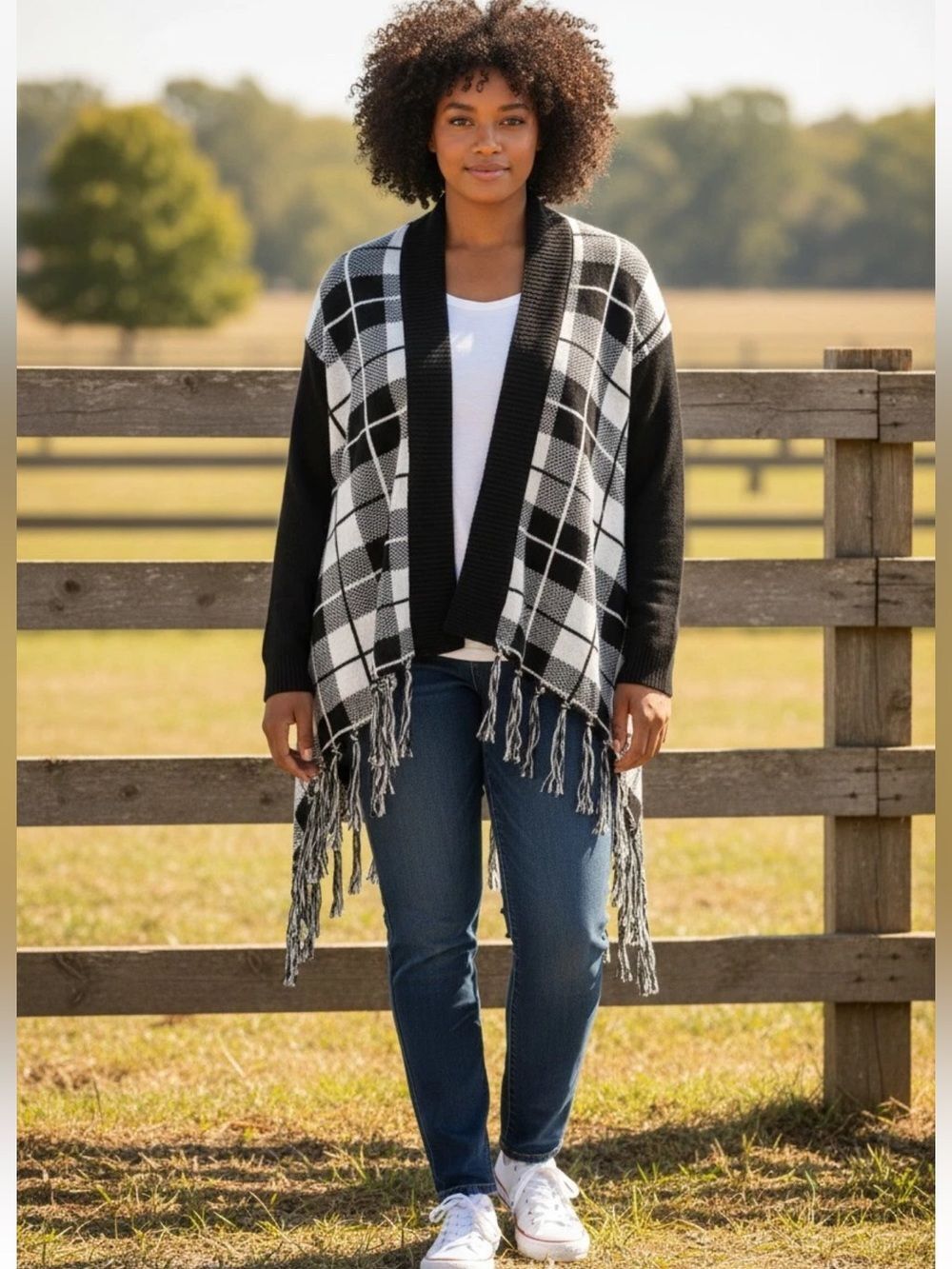 Faded Glory Plaid Fringe Cardigan!